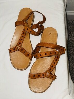 Carvela Tan Studded Leather Ankle-Strap Sandals